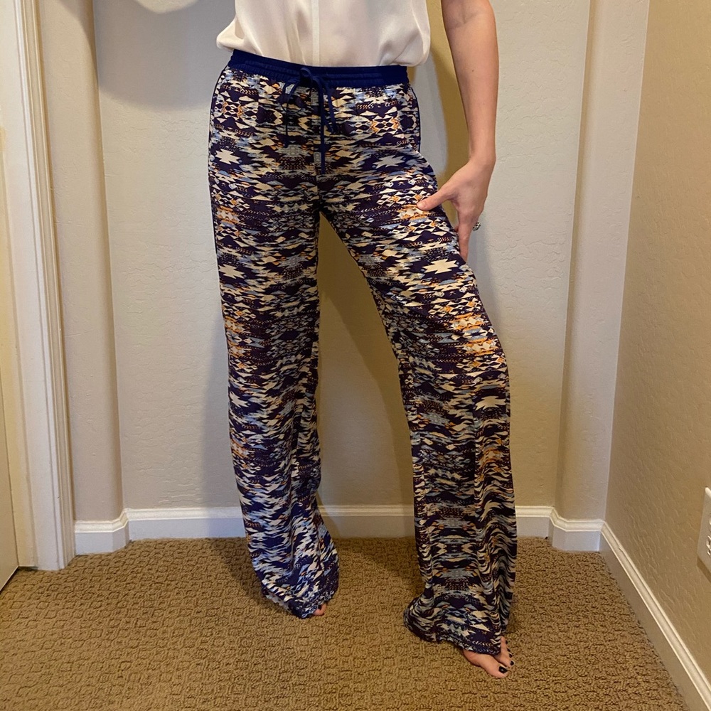 Paige drawstring wide leg pants in tribal print